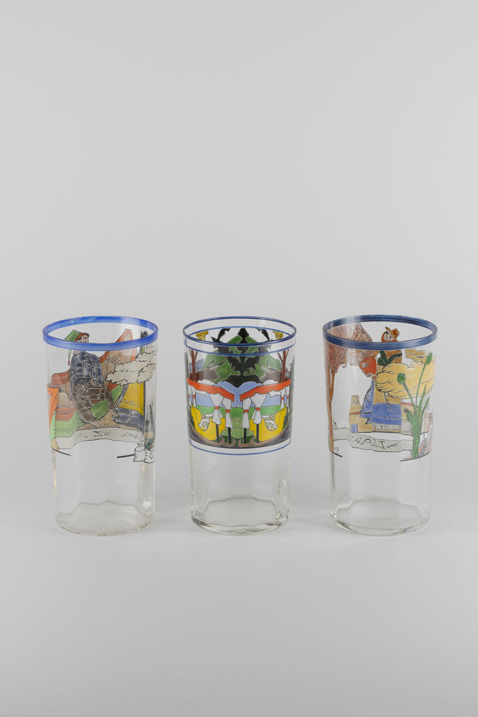 Hand Painted Glass Set of 3